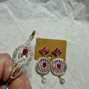 Vintage Pink and Silver Bracelet and  pierced Earrings